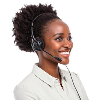smiling woman wearing headset, showcasing technical support professional setting. Her joyful expression conveys confidence and png
