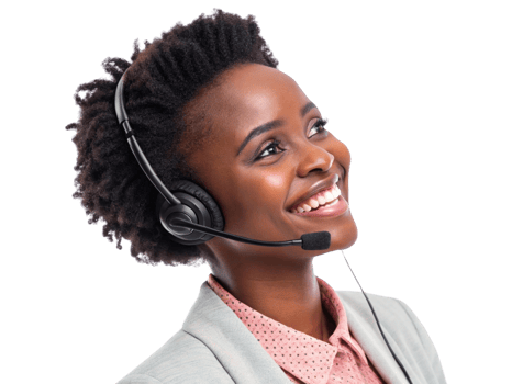 Smiling woman with headset, providing technical support and assistance, showcasing professionalism and positivity png