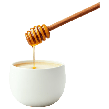 smooth, creamy bowl of honey is being drizzled with wooden dipper, creating warm and inviting atmosphere. png