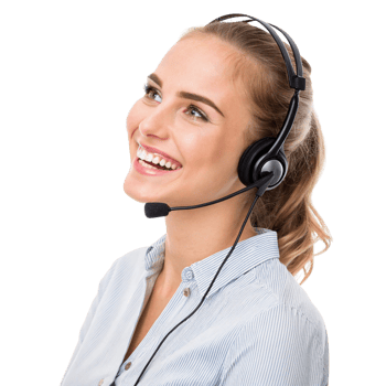 Smiling woman with headset, providing technical support, engaged conversation, professional attire, bright background png