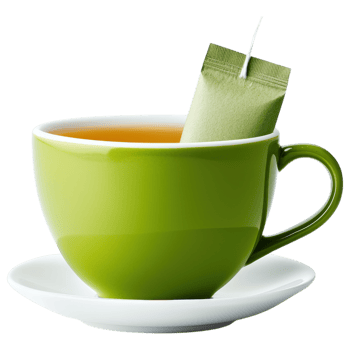 vibrant green cup of tea with tea bag steeping, exuding warmth and comfort. png