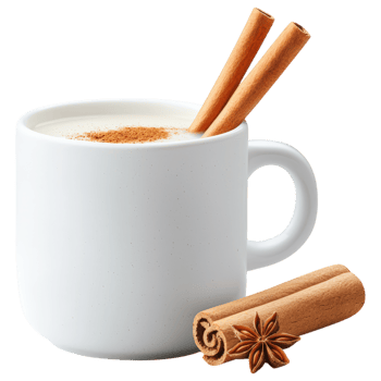 cozy cup of warm beverage topped with cinnamon sticks and sprinkle of spice evokes comfort and warmth. png