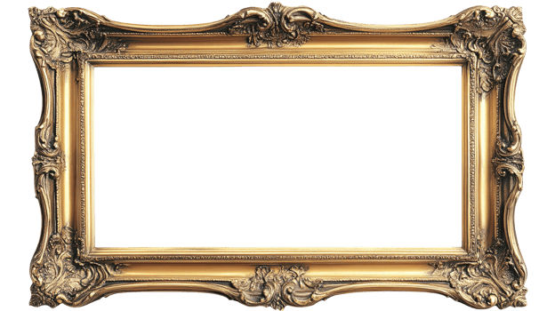 An elegant vintage gold frame perfect for displaying artwork or photographs, adding a classic touch to any decor. png