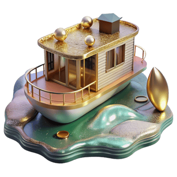 extraordinary rustic Houseboat on Lake Isolated Cutout for Peaceful Retreats authentic png