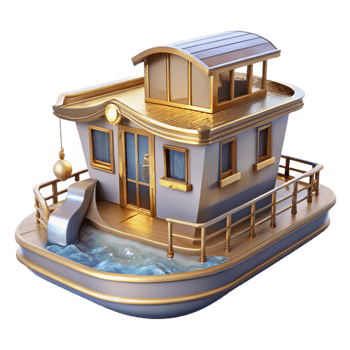 impressive contemporary Houseboat on Lake Isolated Cutout for Peaceful Retreats high quality png