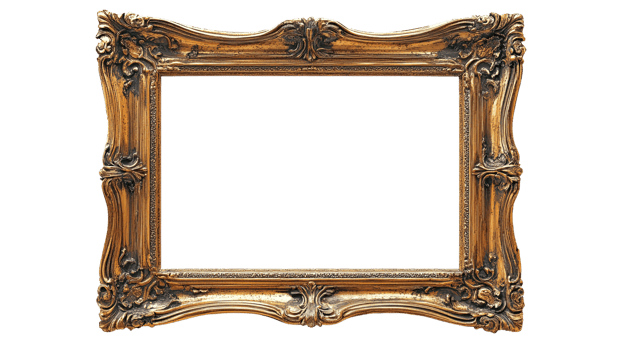 An ornate vintage picture frame with intricate design, perfect for showcasing art or photographs. png