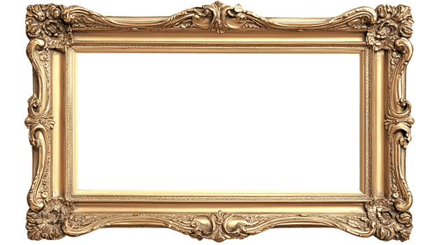 An ornate vintage picture frame with intricate details, perfect for showcasing artwork or photographs. png
