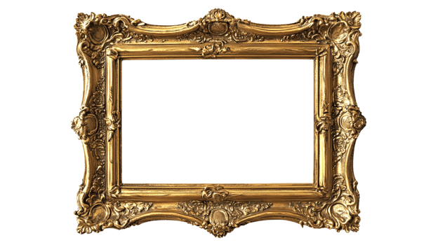 Vintage ornate golden picture frame ready for artwork or photo. Perfect for adding elegance to any display. png