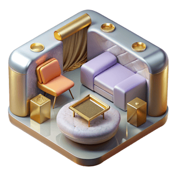 vibrant minimalist Isometric Vr Furniture Isolated for Interior Design Projects professional png