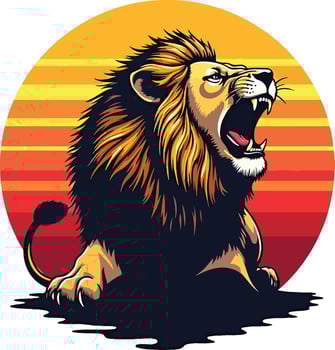 Lion roaring at sunset vector