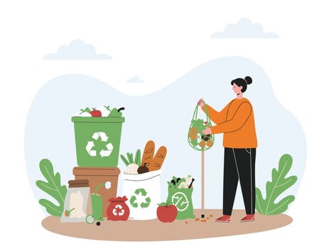 Woman with garbage bags and recycling bins vector