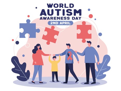World autism awareness day poster with people and children vector