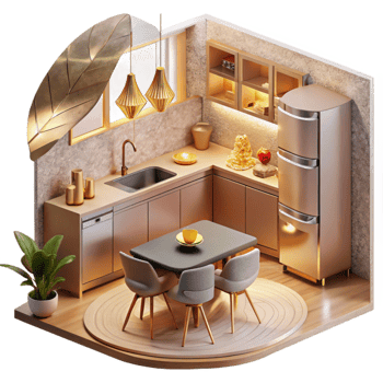 serene classic Modern Apartment Interior Kitchen Cutout Residential Design png