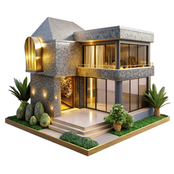 serene creative Modern Home Exterior with Garden Cutout Residential Architecture premium png