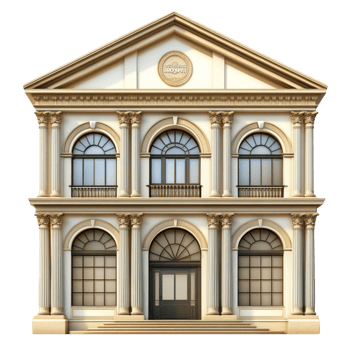 Classic European Bank Building with Pillars and Arch png