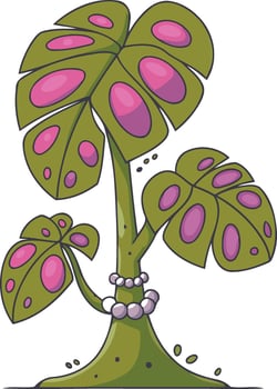 Vibrant Flat Cartoon Style Plant with Pink Spots and Pearls vector