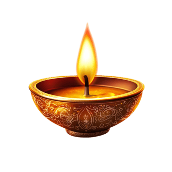 Elegant Golden Diya Lamp with Flickering Flame png
