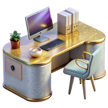 serene vintage Office Desk Workstation Computer Isolated authentic png