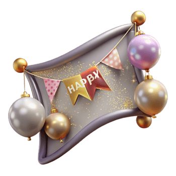 beautiful vintage Party Banner Happy Birthday Text Isolated detailed png