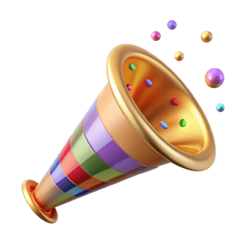 vibrant modern Party Horn with Colorful Confetti Cutout png