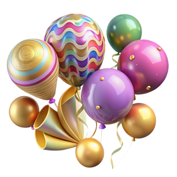 serene traditional Party Streamers and Balloons Colorful Set Cutout genuine png
