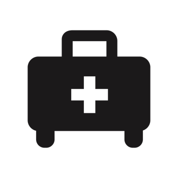 This is a black and white graphic of a medical first-aid kit. png