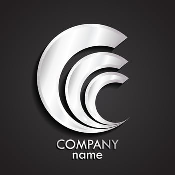 3d triple circle shape linear silver logo vector