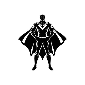 Dynamic Superhero Silhouette with Cape, Strong Pose, and Symbol for Power, Heroism, and Strength vector