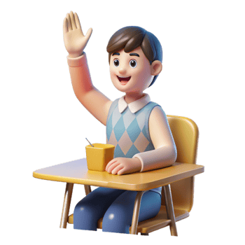 serene minimalist Student Raising Hand Isolated for Classroom Participation high resolution png