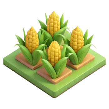 Isometric field with rows of corn 3d Illustration isolated. Agriculture theme png