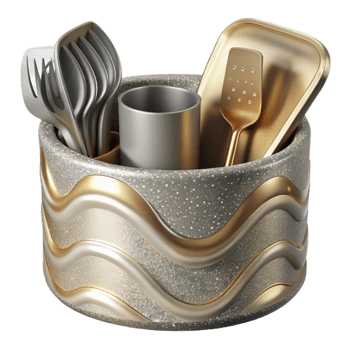 vibrant minimalist Utensil Crock Stainless Steel Organizer Cutout Modern Kitchen authentic png