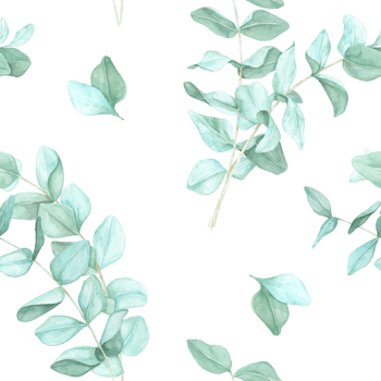 Scattered eucalyptus branches painted in watercolor shades of green. This versatile hand drawn seamless pattern is perfect for gift wrapping, fashion accessories, and stationery products png