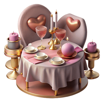 beautiful abstract Valentines Day Romantic Dinner Setting Cutout for Couple's Night premium png