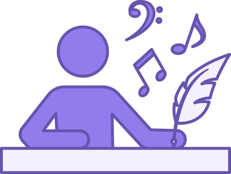 Colored Music Composer Icon. Illustration. Man with Pen Writes Melody. Musical Notes. Music Concept vector