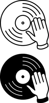 Vinyl Icons. Black and White Illustrations. Hand on Vinyl Record. Musical Instrument. Music Concept vector
