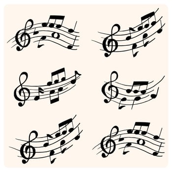 Music note. Simple sound sheet drawing. Black and white doodle melody tone and music key vector