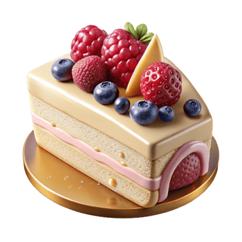 elegant vintage Wedding Cake Slice with Berries Dessert Portion Cutout png