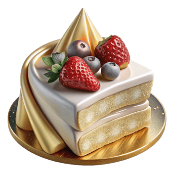 serene contemporary Wedding Cake Slice with Berries Dessert Portion Cutout authentic png