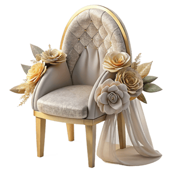 serene modern Wedding Chair Back Decoration Floral Arrangement Cutout high resolution png