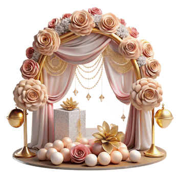magnificent artistic Wedding Decorations Flowers Garlands Lights Romantic Ambiance Isolated premium png