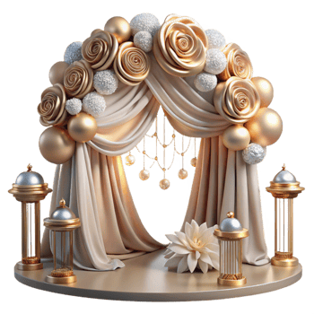 beautiful minimalist Wedding Decorations Flowers Garlands Lights Romantic Ambiance Isolated premium png