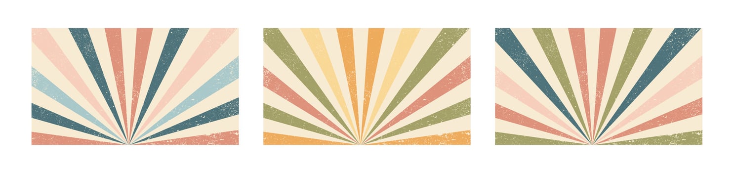 Vintage retro sunburst background. Abstract radial striped pattern in pastel colors with grunge texture. Old-fashioned design, decorative art, nostalgia, aesthetic, geometric, distressed, faded. vector