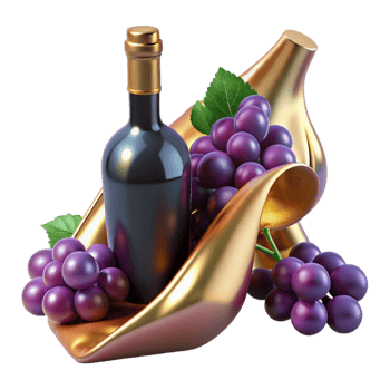 extraordinary minimalist Wine Bottle and Grapes Isolated for Vineyard Branding original png