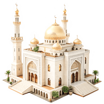 Stunning 3D Model of a Grand Mosque Islamic Architecture, Golden Domes, Minarets png