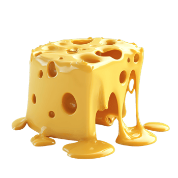 A block of cheese with holes and melting from sides png