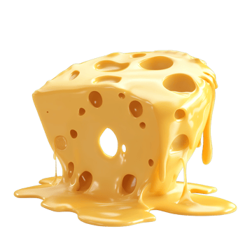 A large slice of cheese with melting and dripping golden cheese png