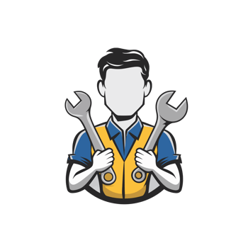 A stylized character with a blank face holds two large wrenches crossed in front cutouts png