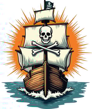 Pirate ship with skull and crossbones vector