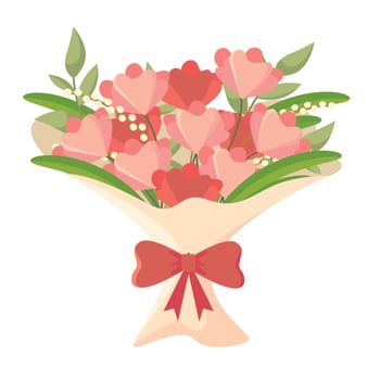 Romantic Floral bouquet wrapped with ribbon and assorted flowers vector