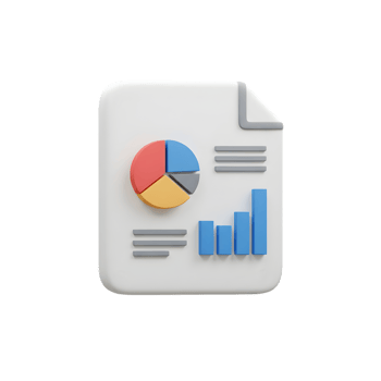 3D Render of a Document with Pie Chart and Bar Graph Data Visualization for Business Analysis and Reporting png